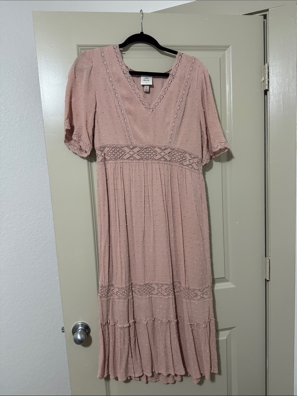 Knox Rose Boho Lace-Trim Pink Midi Dress